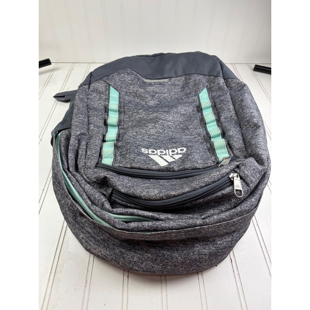 Adidas Excel V Heather Grey Mint Green School Gym Backpack Unisex - Picture 3 of 14